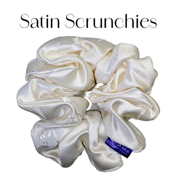 Large white satin scrunchie for weddings, special occasions, everyday use - Picture 4 of 5
